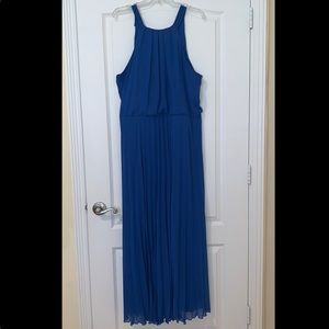 B. Smart Royal Blue Accordion Skirt Maxi Dress